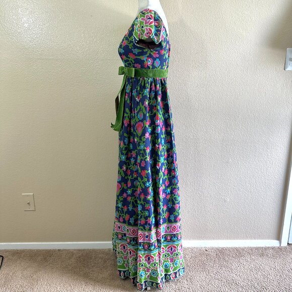 Vintage Handmade 1960s Colorful Floral Maxi Evening Empire Waist Dress - Picture 5 of 14
